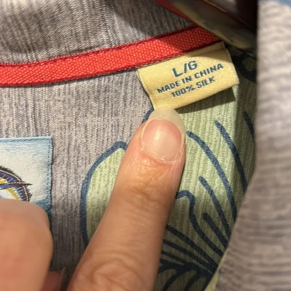 Tommy Bahama silk Men's Tropical Print Shirt - Gray and Green - Picture 3 of 6